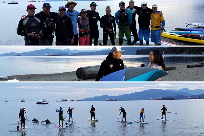 Stand Up For Men’s Health paddle boarders group photo from starting point at First Beach of English Bay