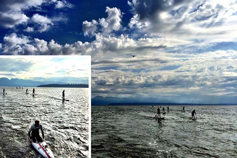 Stand Up For Men’s Health paddle boarders entering the shipping lanes on Day 1