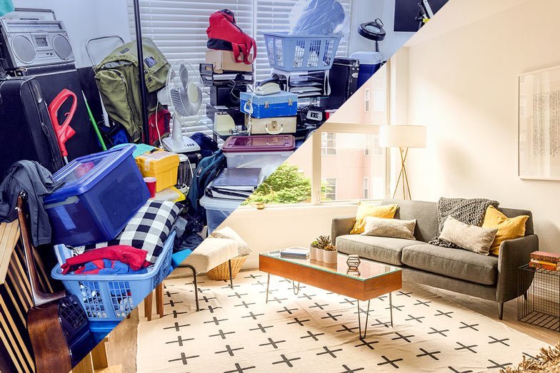 a cluttered room turning into a clean and beautiful room!