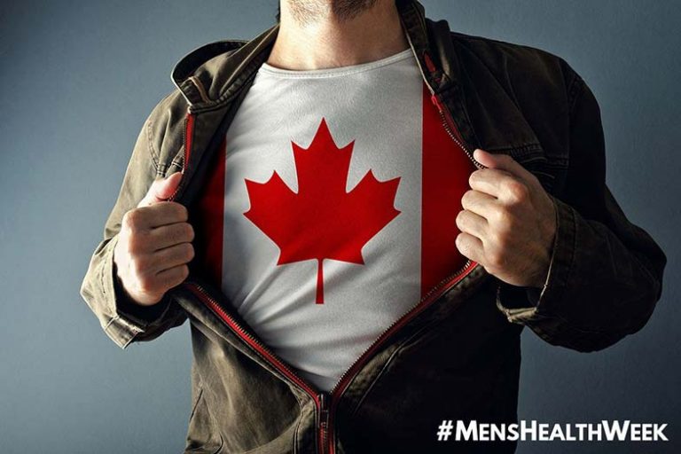 Guy unbuttoning his shirt to reveal a Canadian flag t-shirt