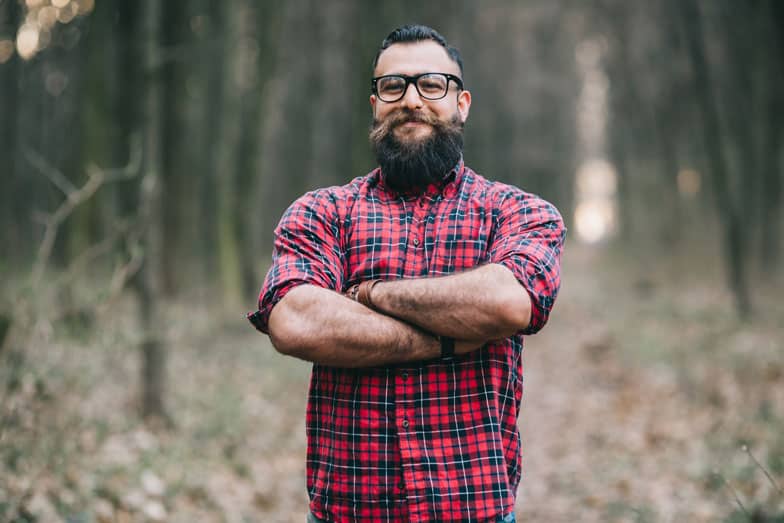 Man wearing red plaid shirt