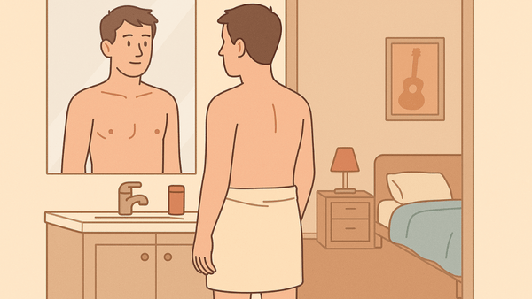 inline guy looking in mirror after shower